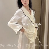 冰丝绸缎睡衣女春秋季 2025新款 高级感轻奢系带宽松慵懒风家居服秋