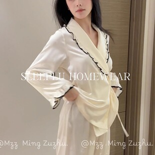 冰丝绸缎睡衣女春秋季 高级感轻奢系带宽松慵懒风家居服秋 2025新款