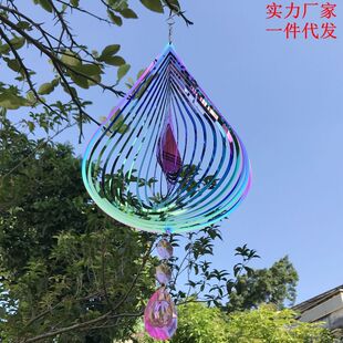 复兴公园同款北欧3D风曼陀罗不锈钢旋转风转家居园艺挂件水滴风铃