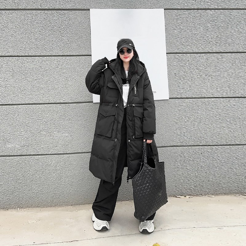 加大码女装连帽长款冬o季款简约棉服外套冬季款胖妹妹保暖洋气大