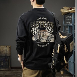 纯棉重磅体恤打底衫 高端潮牌新款 秋季 印花长袖 卫衣 t恤男宽松C大码