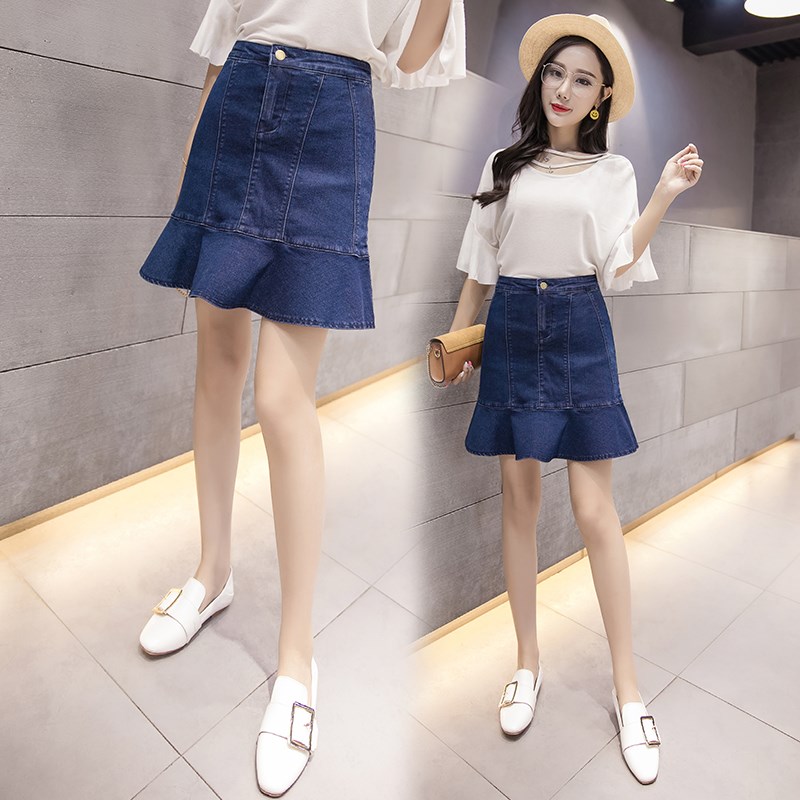 胖mm半身裙2024夏季新款加大码D防走光弹N力牛仔鱼尾裙女短裤裙潮