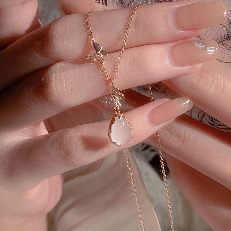 设计师款925银蝴蝶玉髓项链女轻奢气质毛衣链高级感领针韩版ins风