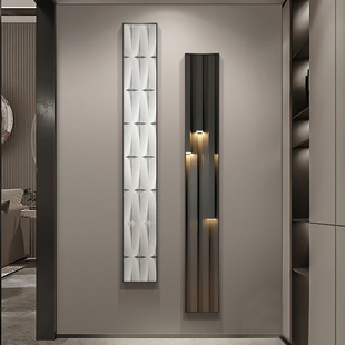 黑白抽象玄关挂画几何细长条竖款入户门装饰画立体感走廊过道壁画