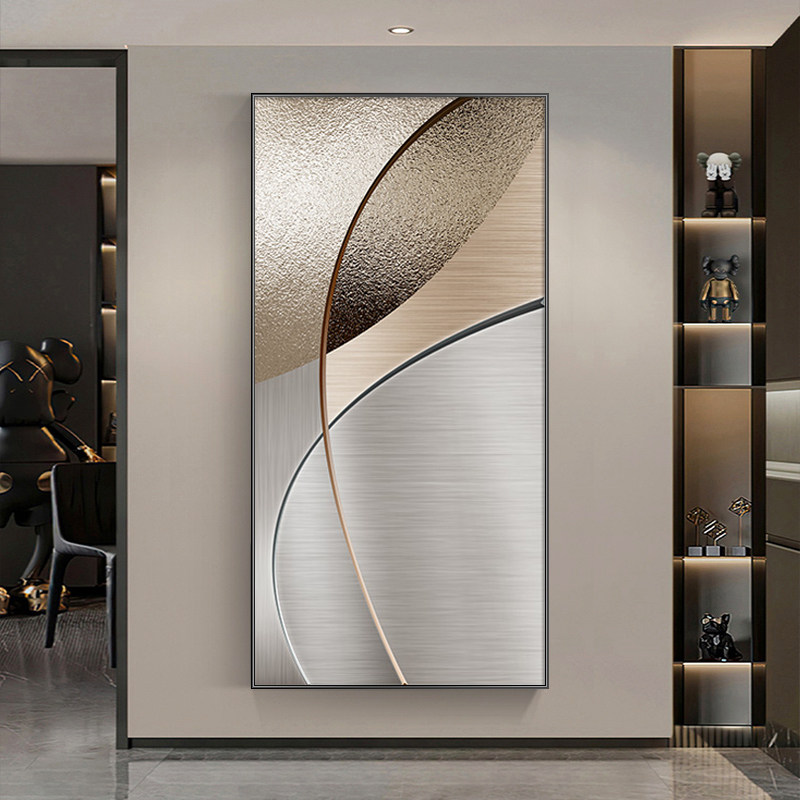 高级感玄关装饰画抽象轻奢入门走廊过道挂画简约线条客厅竖版壁画