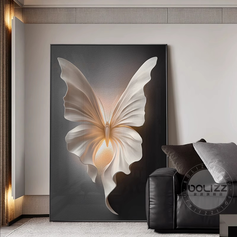 高级感蝴蝶客厅落地装饰画浮雕立体感沙发背景墙壁画玄关过道挂画