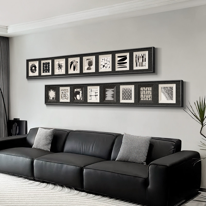 黑白灰抽象客厅装饰画现代简约沙发背景墙壁画高级感长条卧室挂画