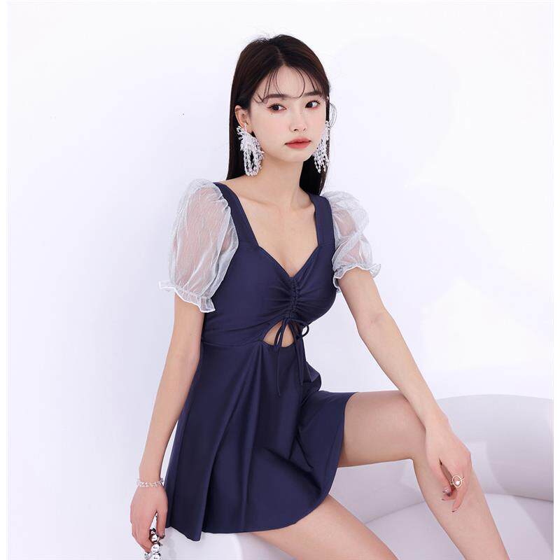 游泳衣女分体韩版新款网红遮肚显瘦ins风性感温泉泡泡袖少女新款