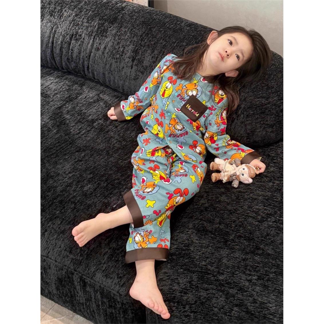 儿童秋季家居服男女中大小童卡通长袖睡衣套装可爱秋衣裤宝宝秋装