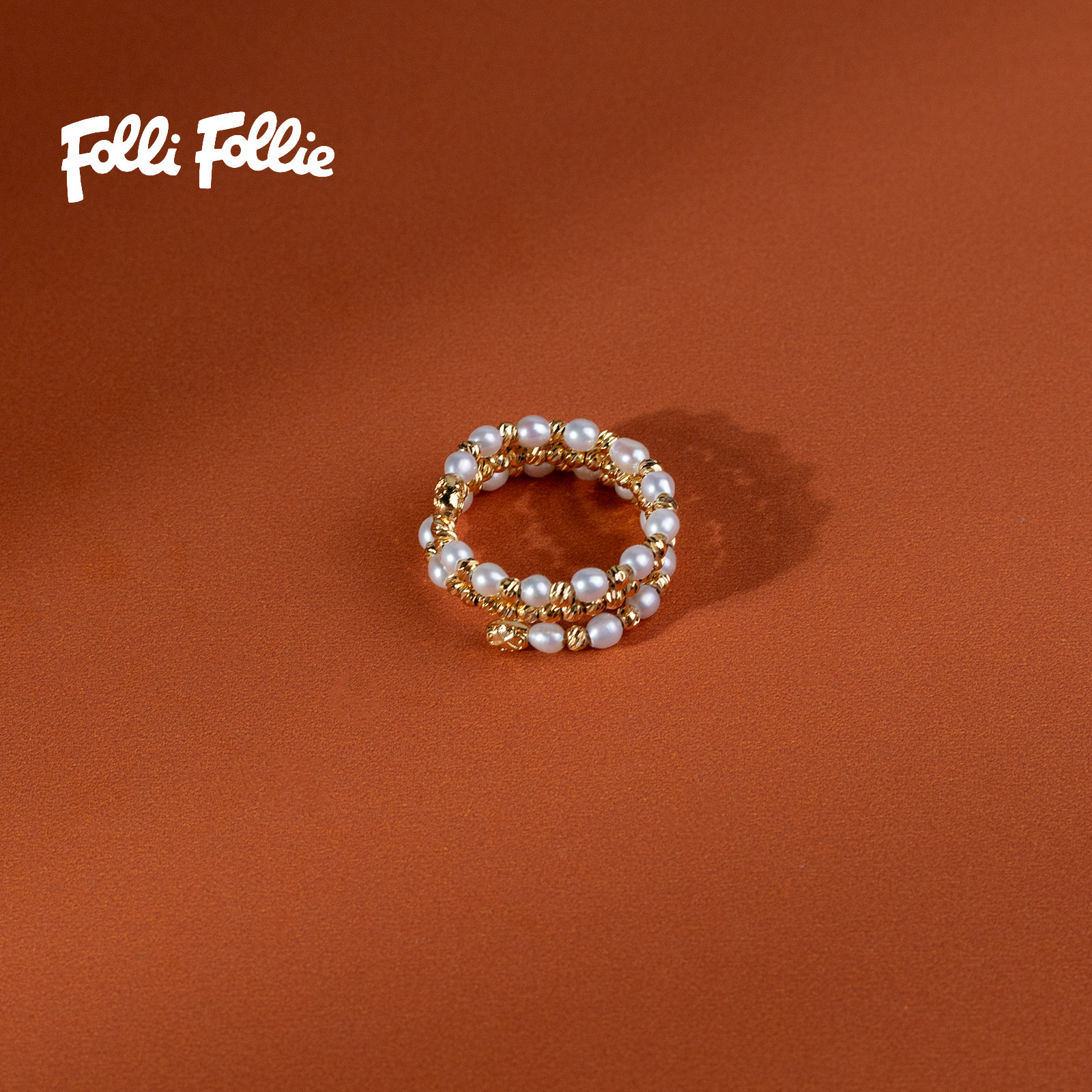 Folli Follie淡水珍珠戒指3-4mm时尚百搭经典设计镶嵌