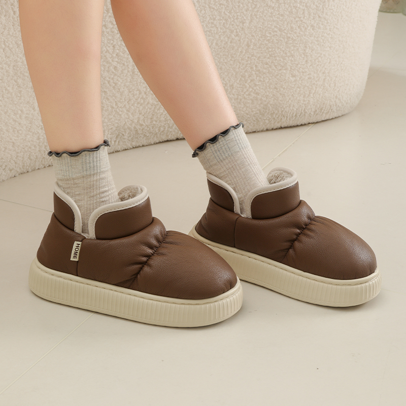 一蹬脚防冻棉拖鞋防滑加绒厚底保暖居家冬季情侣男女羽绒布雪地靴