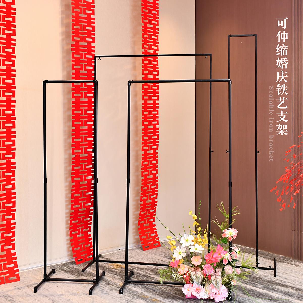 新款婚庆道具铁艺背景架伸缩杆婚礼摆件舞台布置黑色拱门架子装饰