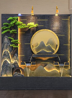 水幕墙流水摆件公司酒店屏风隔断招财风水轮户外庭院假山喷泉景观