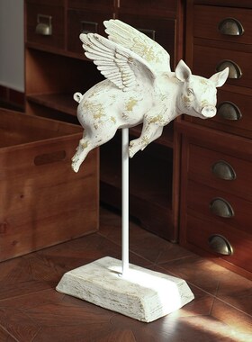 闻森家居复古猪中古摆件客厅w美式创意艺术雕塑北欧装饰品乔迁礼