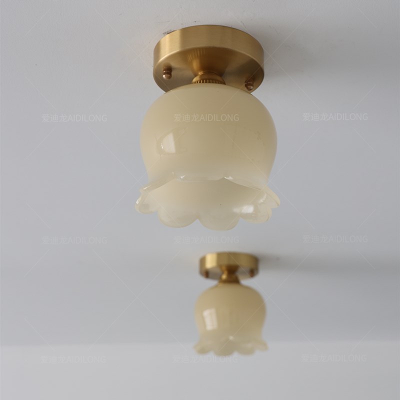 法式奶油风铃兰花朵吸顶灯美式复古轻奢走廊过道玄关飘窗黄铜灯具