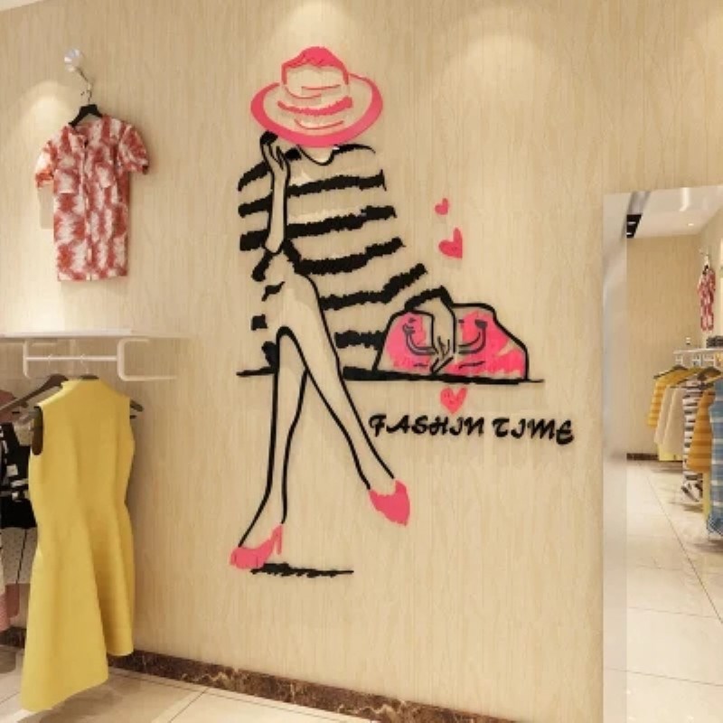 时尚创意a服装店装饰墙贴画3d立体女装前台背景墙贴纸网红店试衣图片