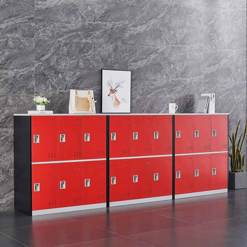 更衣柜带锁储物柜彩色铁皮员工存放收纳J柜班级教室学生书包柜钢