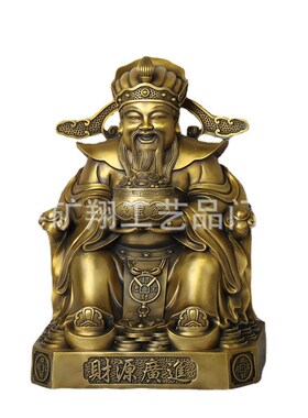厂家黄d铜财神爷聚宝盆财神家居客厅公司店铺供奉佛像铜摆件