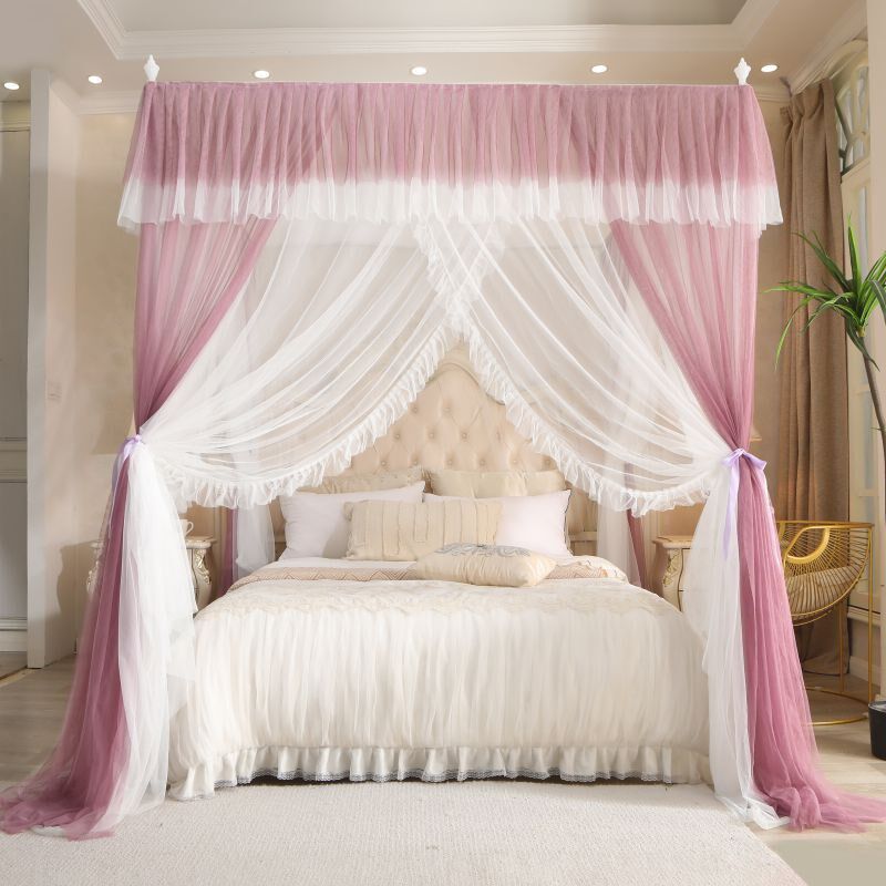 2024新款双层纱落地蚊帐三开门公主风方顶宫廷文帐带支架加密纱幔