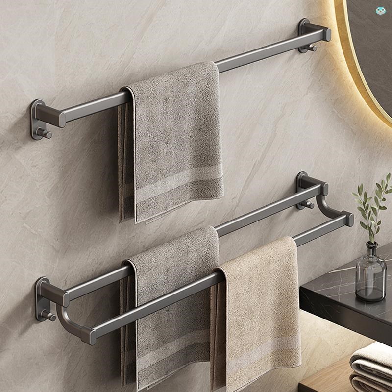 德国品质毛巾杆卫生间免打孔浴室浴巾挂钩单杆置物轻奢太空铝架子