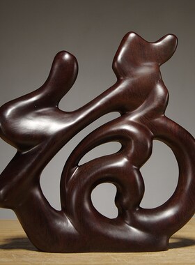 黑檀木雕刻福字摆件中式客厅电视柜实木家居装饰品红木工艺品送礼