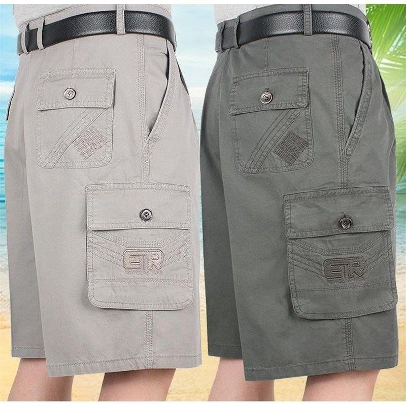 中老年纯棉休闲西装短裤夏款男士宽松多袋裤男式全棉工装5五分裤,男装,短裤,淘宝优惠券,粉丝福利购,淘宝优惠卷