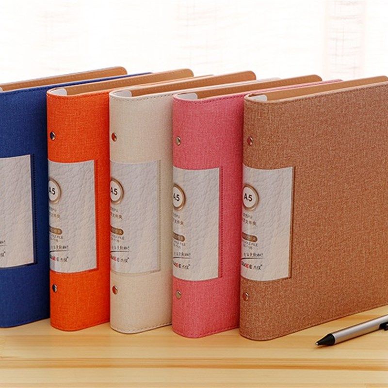 PU皮面a5活页夹资料册100页透明插页袋20孔资料夹票据收纳册定制