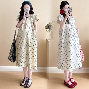 夏装 休闲裙子夏季 时尚 波点雪纺连衣裙宽松大码 孕妇裙夏 短袖 孕妇装