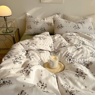 复古温柔请查收g紫色碎花纯棉四件套田园风全棉床品被套1.5m1.8m