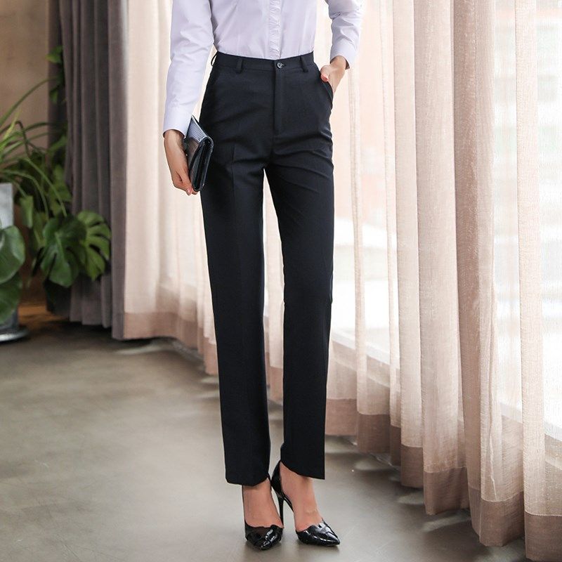 西装裤女夏季薄款加长版正装裤职业大码高个子直筒裤黑色高腰长裤
