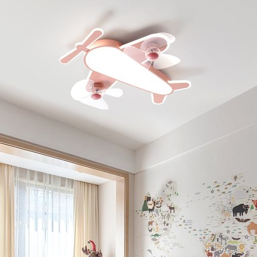 儿童房卧室风扇灯2024年新款家用书房男孩吸顶飞机隐形吊扇灯一体