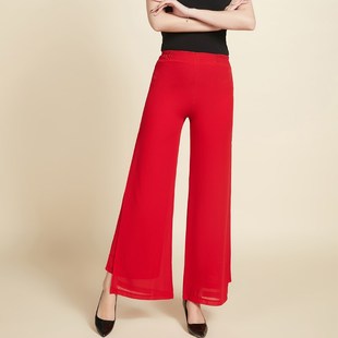 女长裤 休闲直筒甩裤 高腰大码 薄款 双层开叉舞蹈裙裤 垂感雪纺阔腿裤