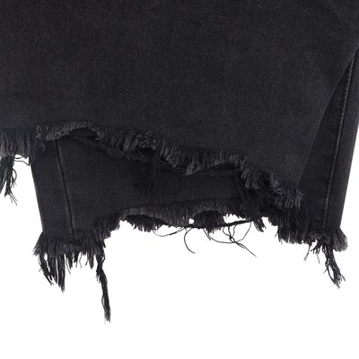 IDLT 毛边黑色牛仔短裤 夏季新款 黑色牛仔五分裤子中裤 水洗简约