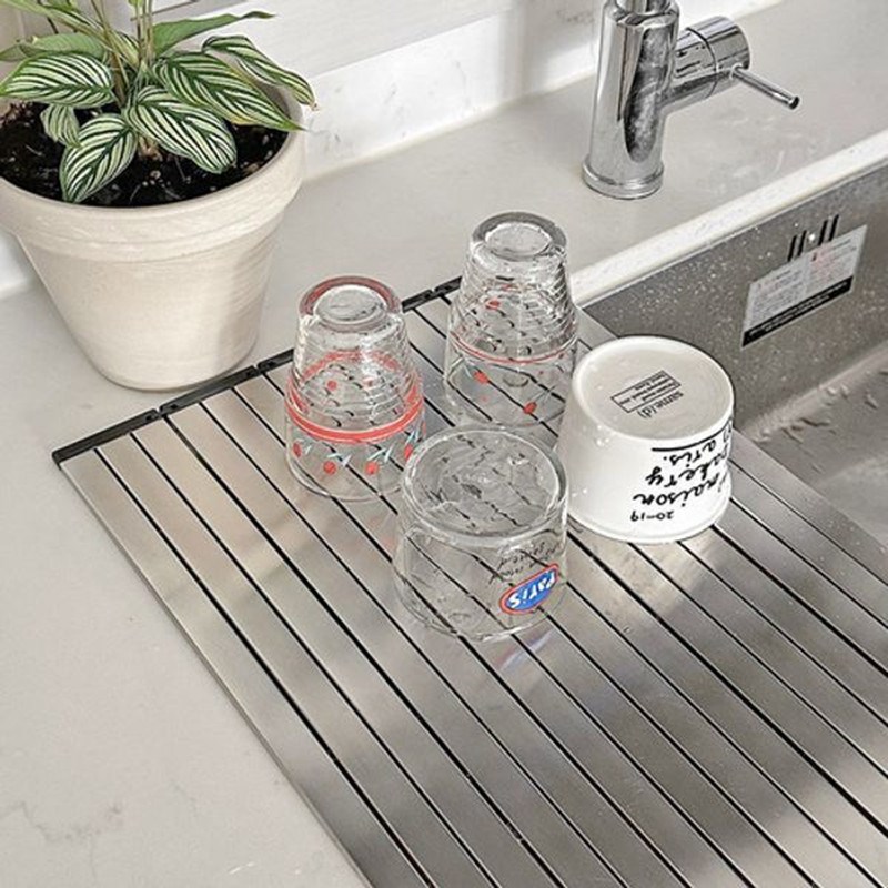 韩国304不锈钢沥水架厨房水槽上置物架洗碗架碗碟多用折叠切菜板