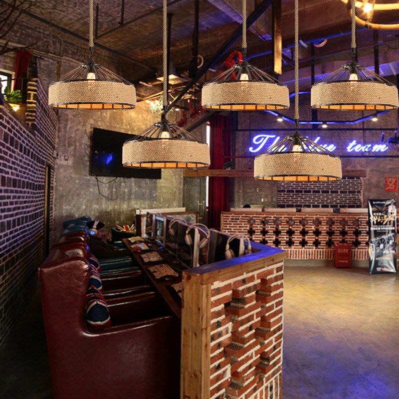 loft美式麻绳吊灯具复古工业风个性创意服装店餐厅吧台火锅店吊灯