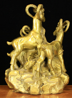 铜三羊开泰羊摆件纯铜三阳开泰生肖羊工艺品中式客厅办公室装饰品