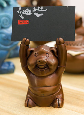 紫铜猪摆件 店铺门面名片盒卡托 新年猪客厅家居装饰品生日礼品