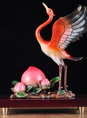彩铜鹤寿延年寿桃摆件松鹤客厅摆设送老人长辈生日贺寿祝寿礼物