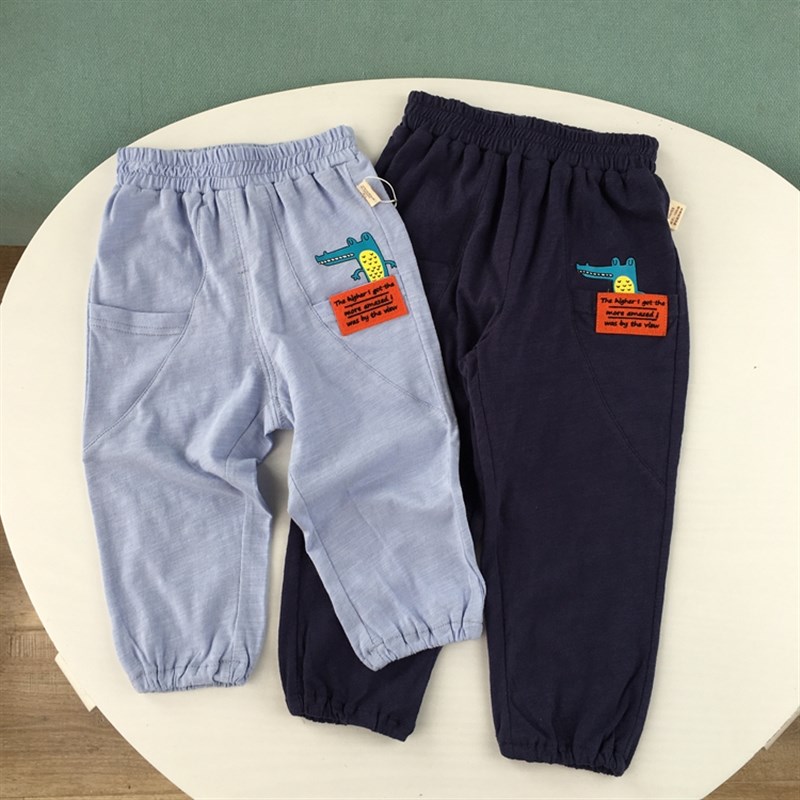 90-140小童纯棉防蚊裤竹节棉男童裤子春夏薄款长裤空调裤恐龙图案