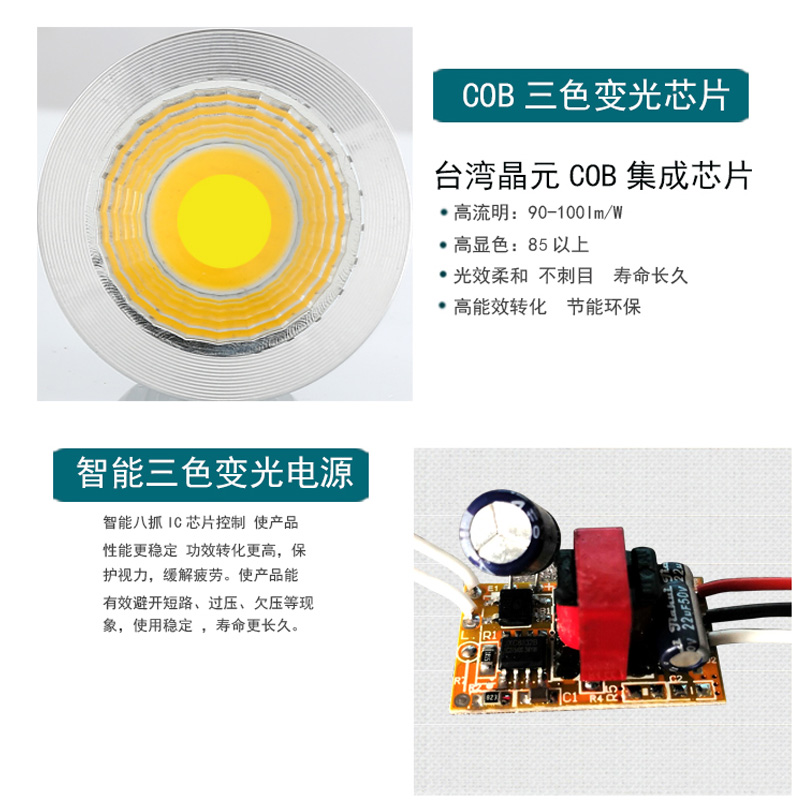 GU10 led灯杯220V 插脚 3W 5W射灯GU5.3 E27三色变光嵌入式灯泡