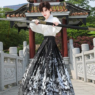 国风套装 大码 汉服中国风新中式 男士 汉服成人古风上衣配马面裙男款