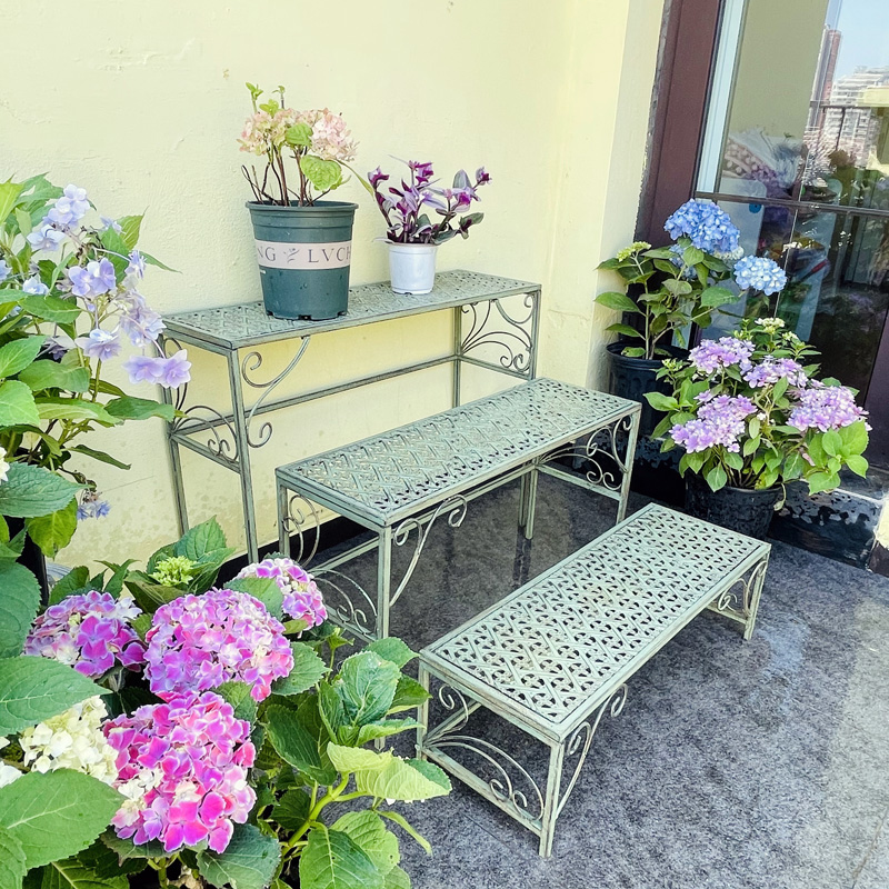 美式乡村复古铁艺分体三层花架花园阳台庭院露台户外置物架花盆架