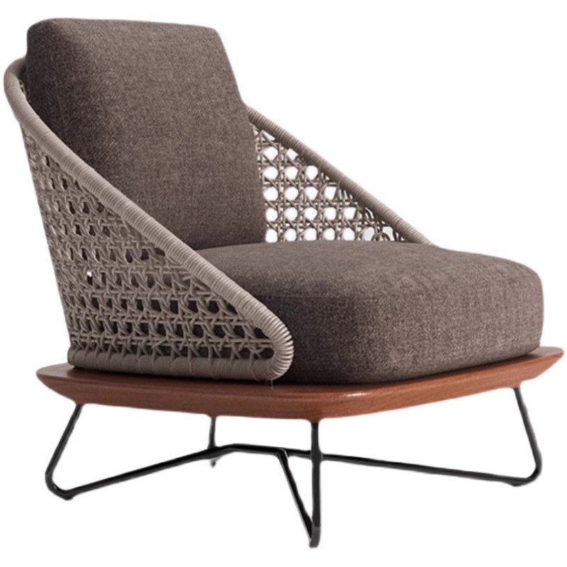 北欧户外休闲藤编沙发设计师实木高端别墅庭院花园露台防水沙发椅