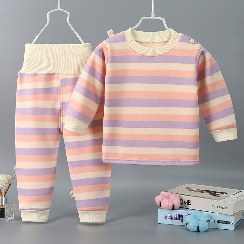 婴儿童保暖内衣女宝宝加绒睡衣套装男童女童家居服分体春秋冬