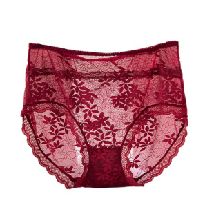 纯棉档透明包臀三角裤 本命年红色蕾丝内裤 女士无痕性感中腰四角裤