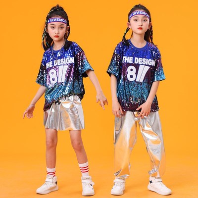 六一儿童啦啦队演出服男女童爵士街舞架子鼓亮片服装幼儿园表演服