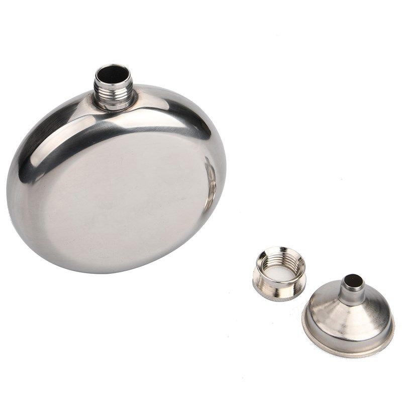 5盎司镜面光面酒壶 男士随身不锈钢便携圆形酒壶 附小漏斗 110g