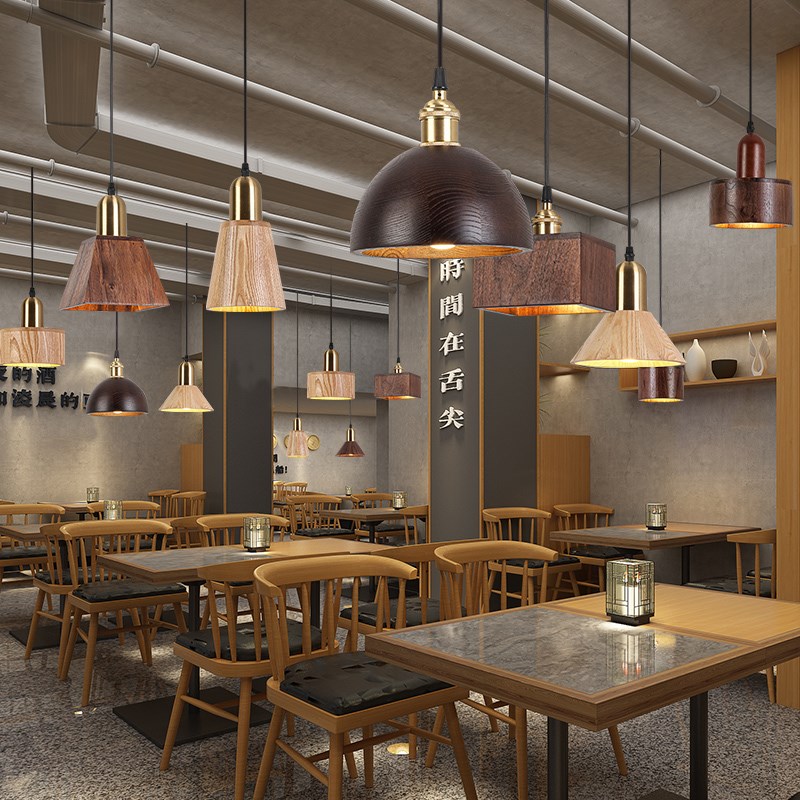 实木单头小吊灯胡桃木床头咖啡日式餐厅店原木色橱窗民宿酒店吊灯