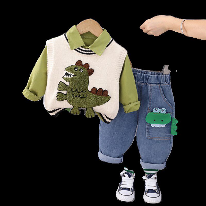 男童宝宝春装套装三件套2024新款1一2-3周岁半童装婴儿衣服外套潮