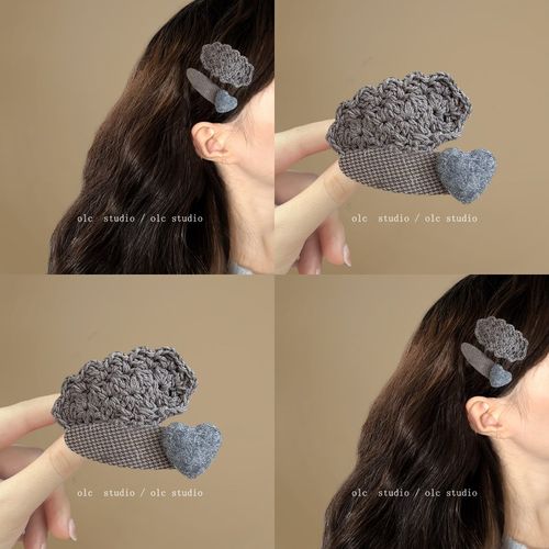 高阶烟灰!秋冬少女发夹!甜美毛绒边夹高级感碎发夹子头饰盘发器